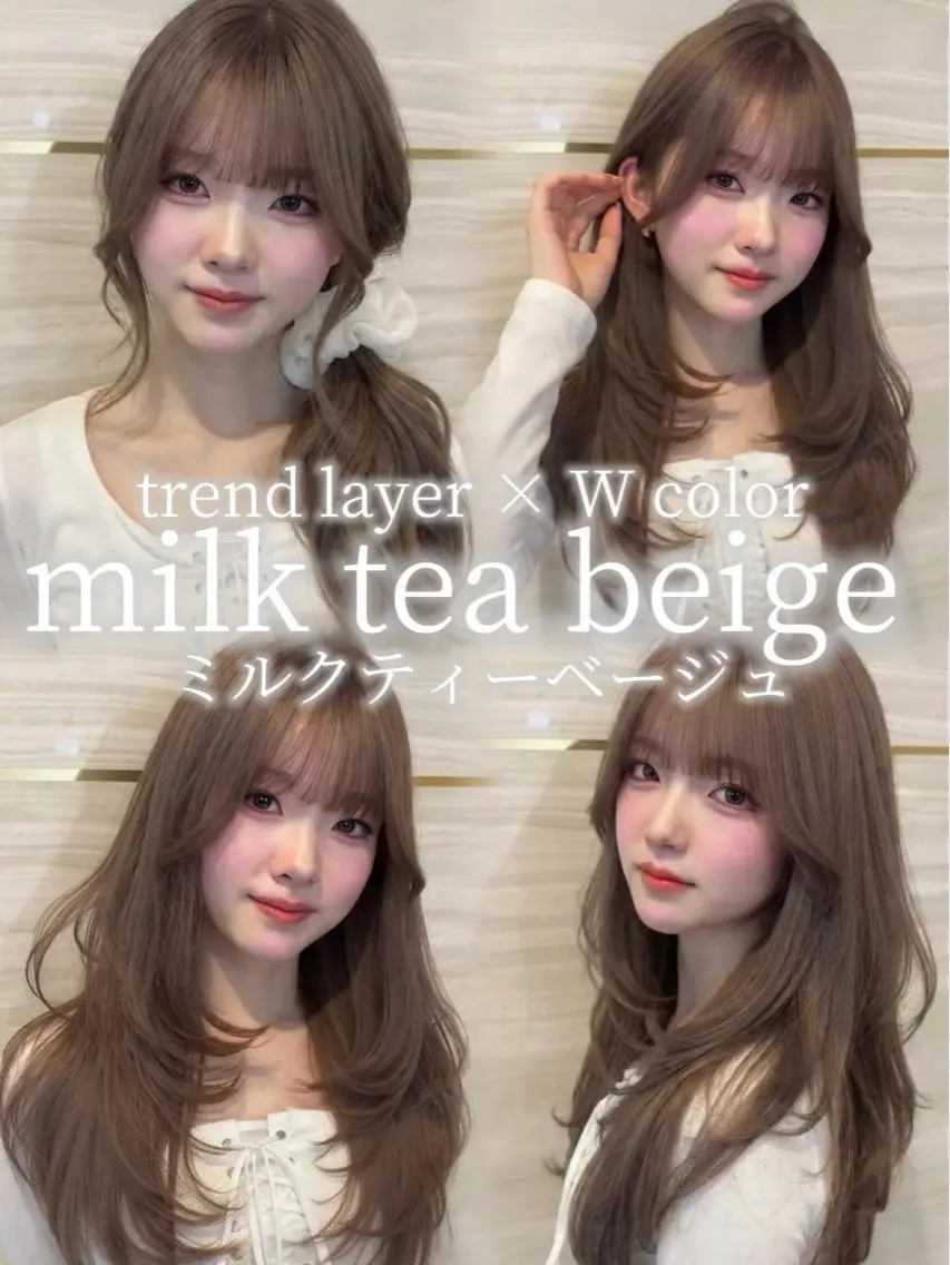 セミロング カラー ベージュカラー ブリーチ ダブルカラー ミルクティーベージュ ヘアカラー トリートメント 🍑ももか🍑透明感 カラー/赤羽🦋のヘアスタイル