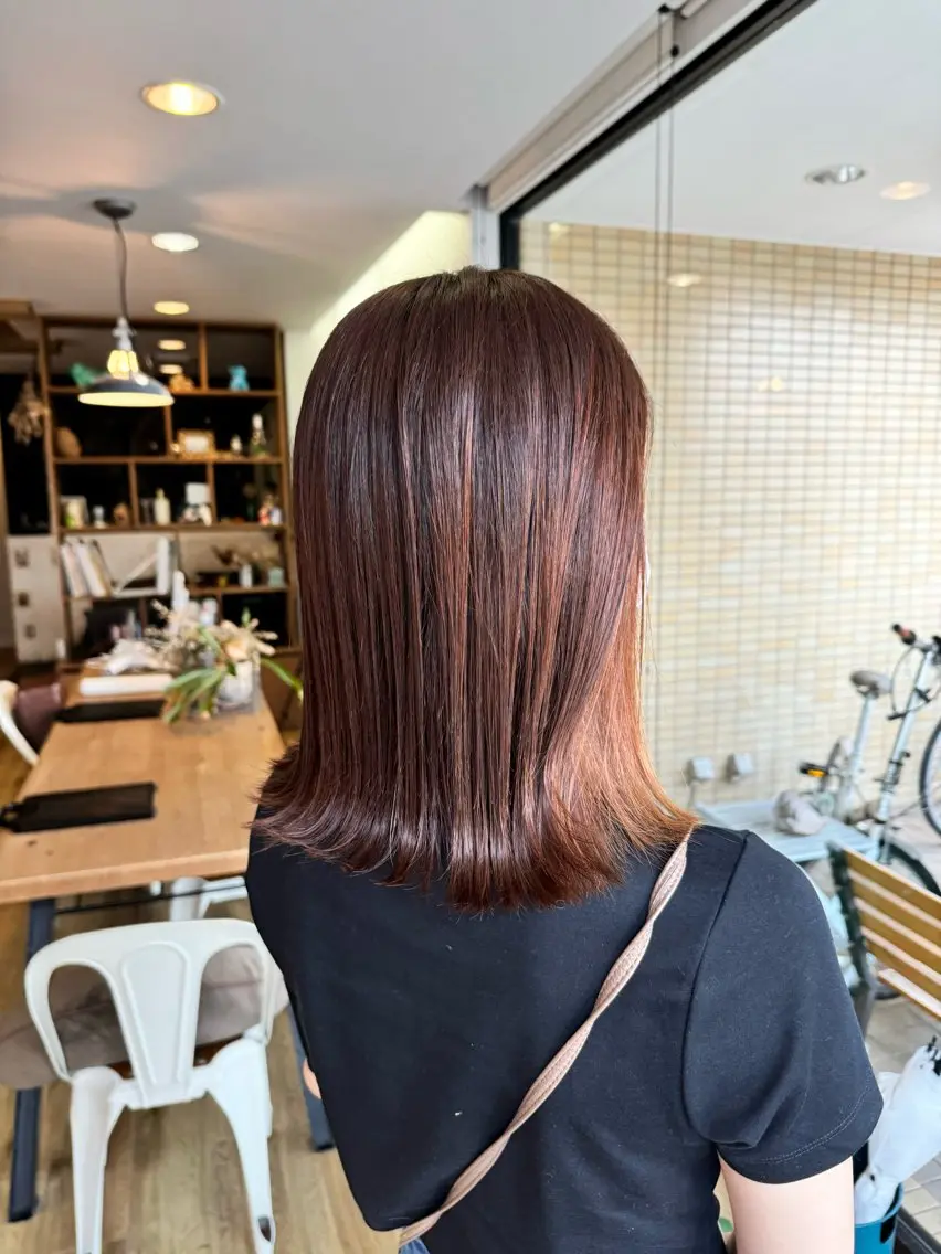 セミロング カラー ブラウンカラー オレンジ オレンジブラウン ヘアカラー トリートメント ツキダテ ユイのヘアスタイル