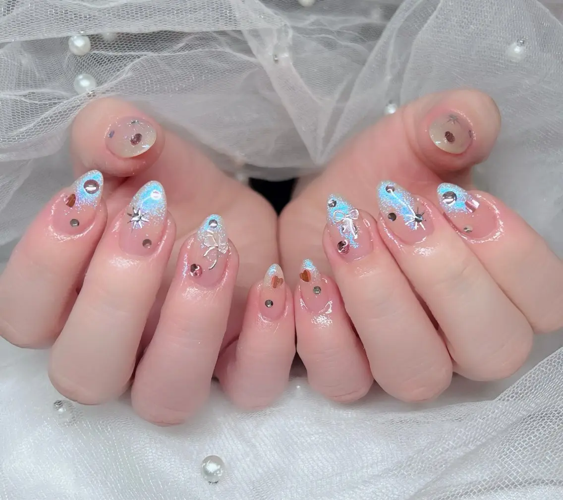 ネイル ハンドネイル 🎀PG🩵 ネイルサロンのネイルデザイン