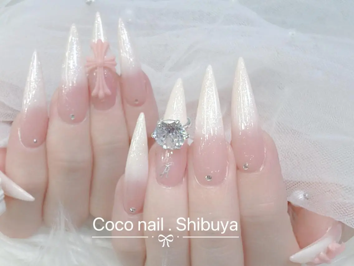ネイル 成人式 大理石ネイル(マーブル) リボン 夏ネイル ネイルチップ ハンドネイル Mi Na Nail Salonのネイルデザイン