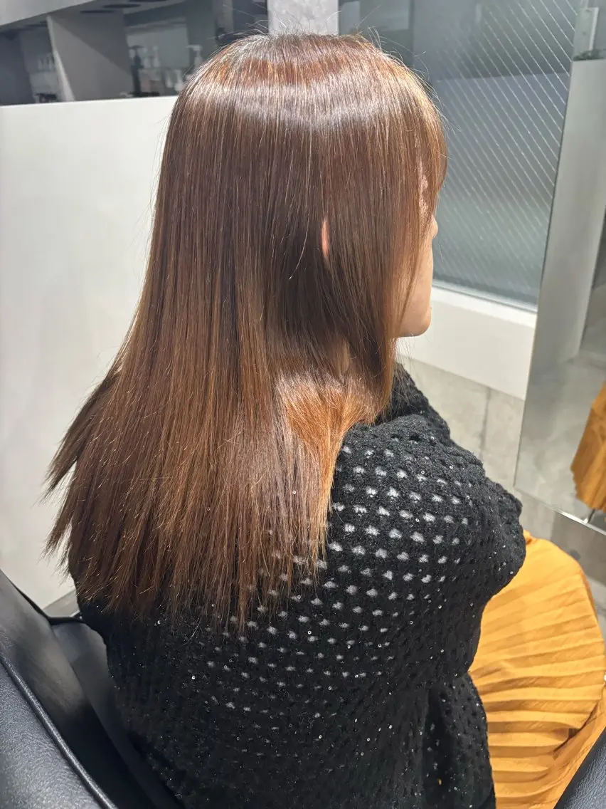 ロング 縮毛矯正 デザインカラー みさのヘアスタイル