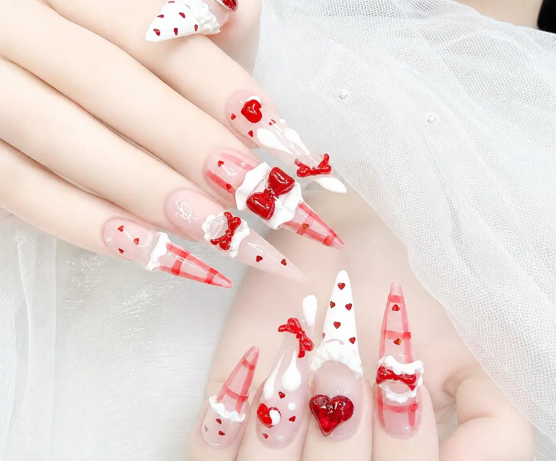 ネイル 成人式 大理石ネイル(マーブル) リボン 夏ネイル ネイルチップ ハンドネイル Mi Na Nail Salonのネイルデザイン