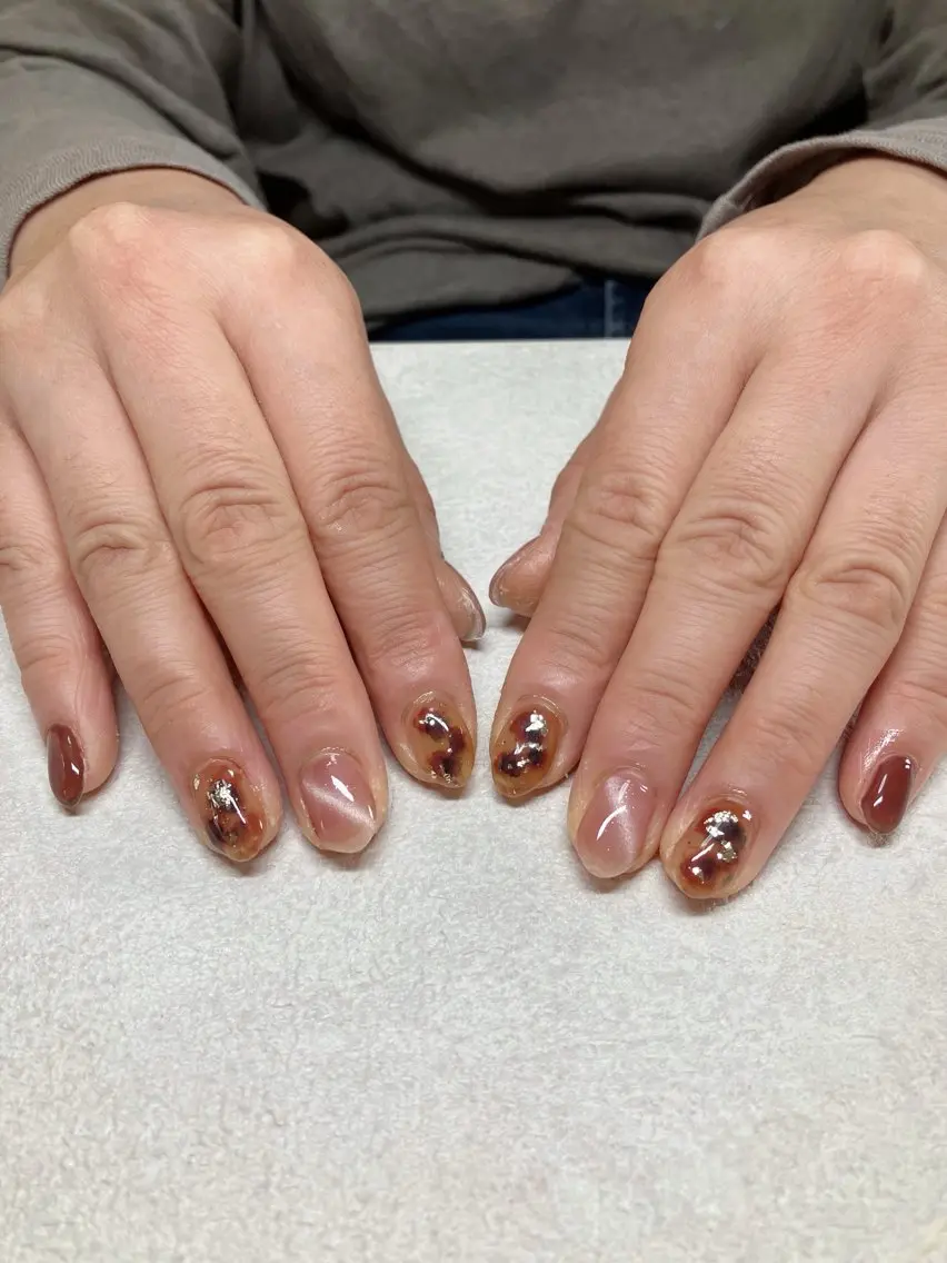 ネイル アートネイル べっ甲ネイル EMUR水口店 nail  Akiのネイルデザイン