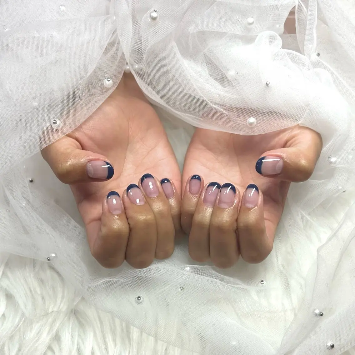 ネイル クリアネイル フレンチネイル ネイビー 🖤Kitty川越店 Jr.さゆり🖤のネイルデザイン