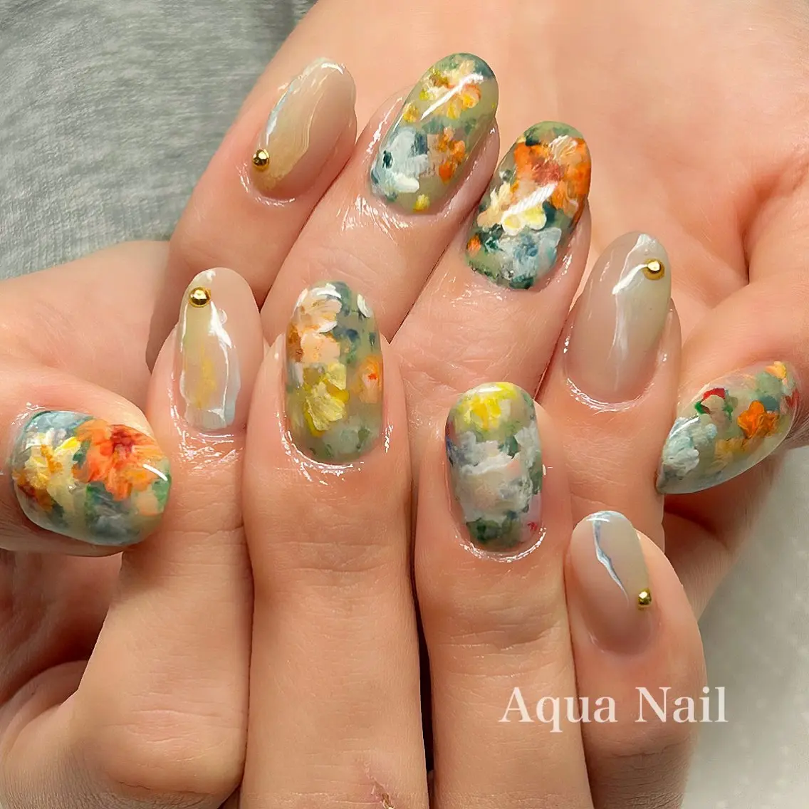 ネイル アートネイル 氷ネイル・うるうるネイル キラキラネイル 韓国ネイル ニュアンスネイル ハンドネイル フットネイル AQUA NAILのネイルデザイン