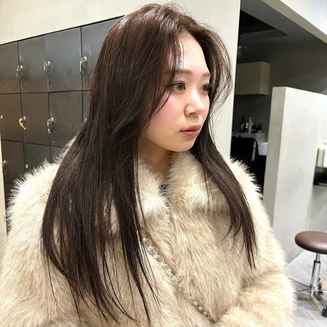 ロング カラー ブラウンカラー くすみブラウン カット ヘアカラー なな/ICI/レイヤ ーパーマ/上前津のヘアスタイル