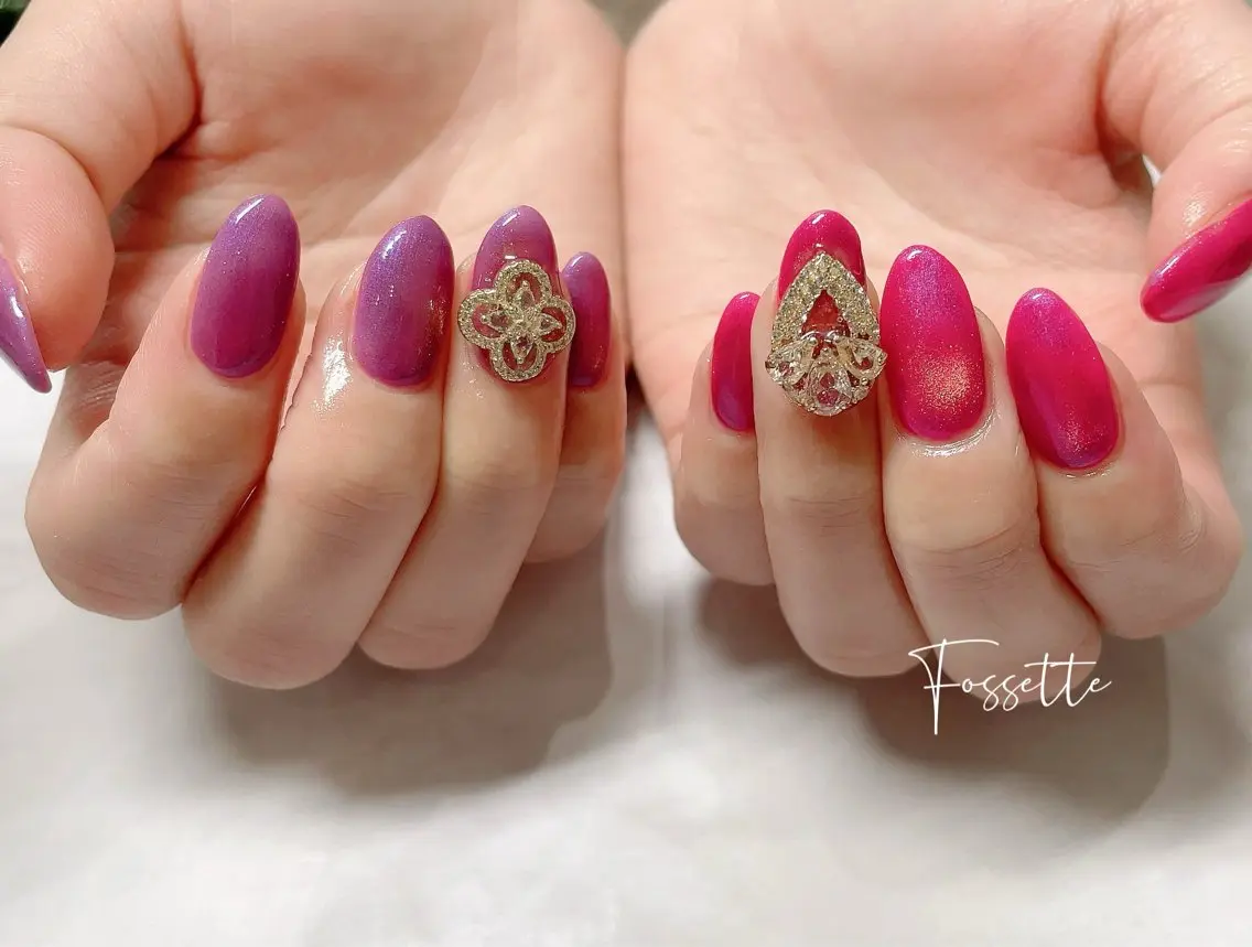ネイル キラキラネイル マグネットネイル ハンドネイル nailsalon Fossetteのネイルデザイン