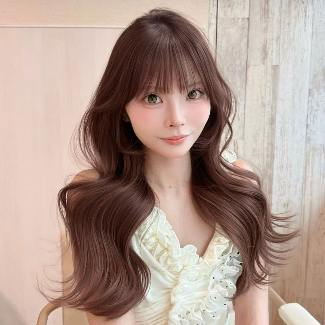 ロング 顔周りカット ヨシンモリ 韓国風ヘア カット ヘアカラー Ami/くびれヘア /ピンクカラー🌷のヘアスタイル