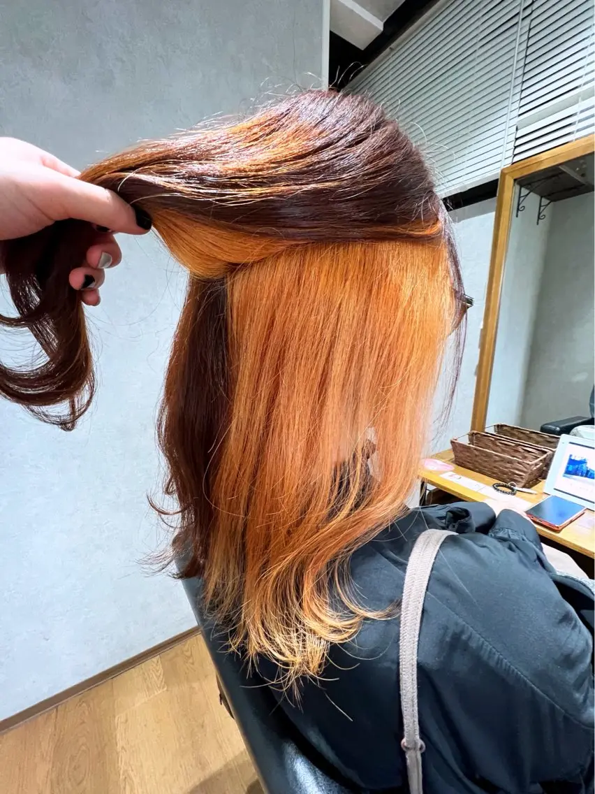 ミディアム カラー インナーカラー オレンジ カット ヘアカラー ✨ハイトーン カラー福岡拓也✨のヘアスタイル