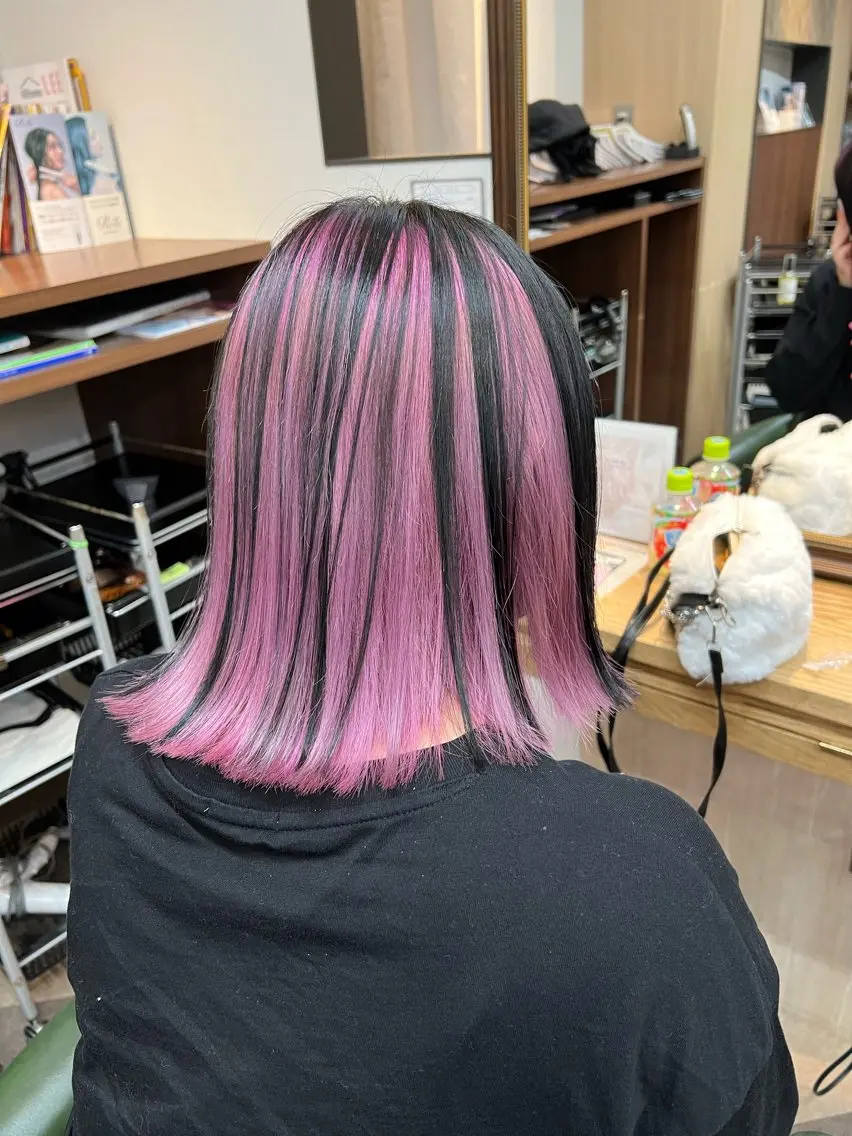 ミディアム カラー デザインカラー ピンクカラー L'aube ami /キイチのヘアスタイル