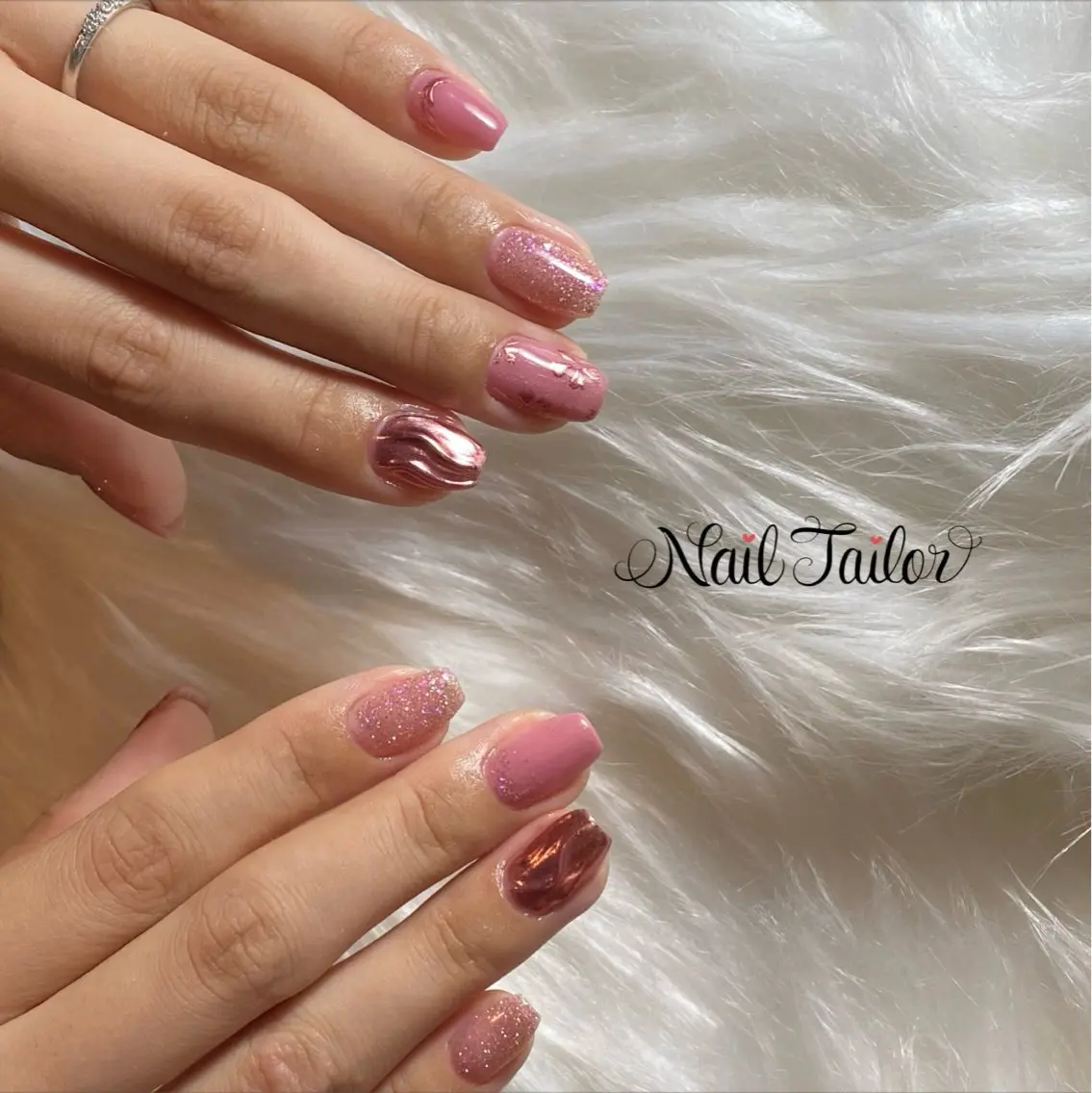 ネイル 長さ出し フラッシュネイル フラワーネイル ジェルネイル キラキラネイル ハンドネイル NailTailor ネイルテイラーのネイルデザイン