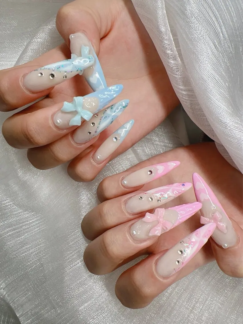 ネイル 長さ出し グラデーション 卒業式 キラキラネイル マグネットネイル ハンドネイル Lee Nails チップ長さだし専門店のネイルデザイン