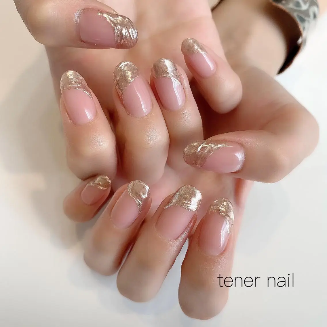 ネイル フレンチネイル ゴールド ミラーネイル テネルネイル tener nailのネイルデザイン