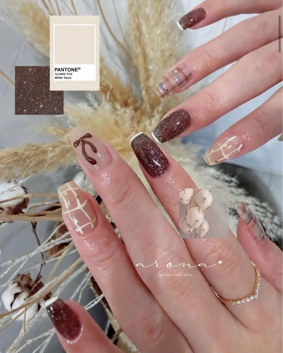 ネイル ブラウン ハンドネイル nail salon ✷aronaのネイルデザイン