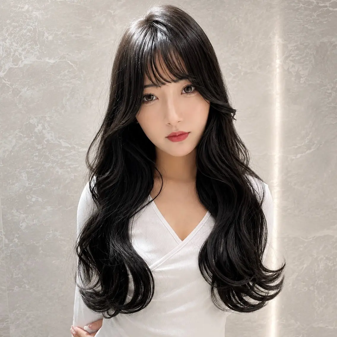 ロング カット ヘアカラー トリートメント 韓国レイヤー 田中 励也のヘアスタイル