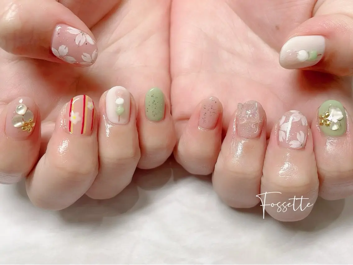 ネイル 桜ネイル フラワーネイル ショートネイル 春ネイル ハンドネイル nailsalon Fossetteのネイルデザイン
