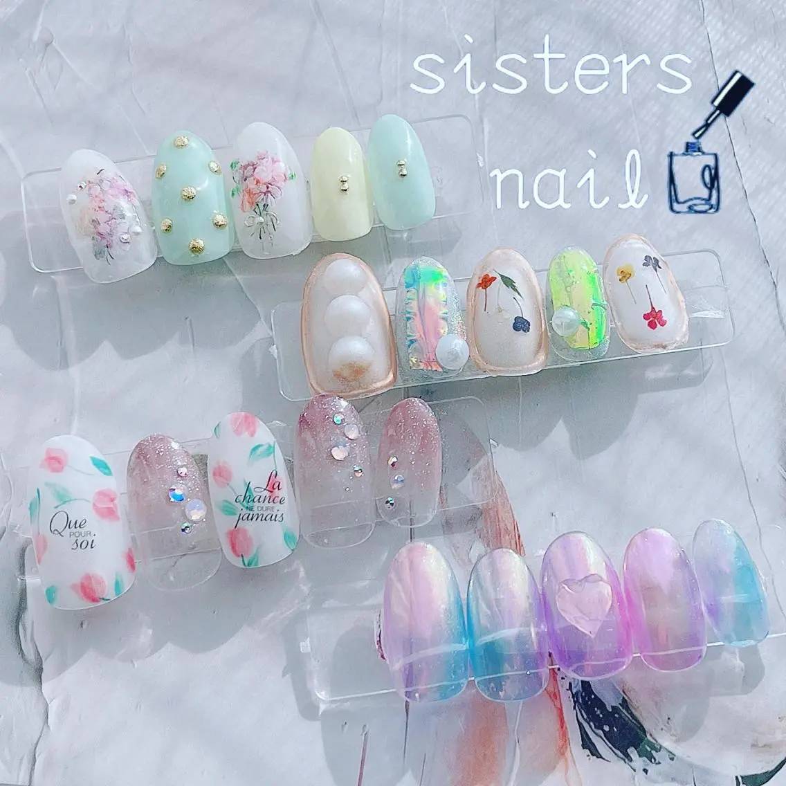 ネイル アートネイル オーロラネイル 桜ネイル 氷ネイル・うるうるネイル ミラーネイル ハンドネイル ハンドケア sisters nail.fのネイルデザイン