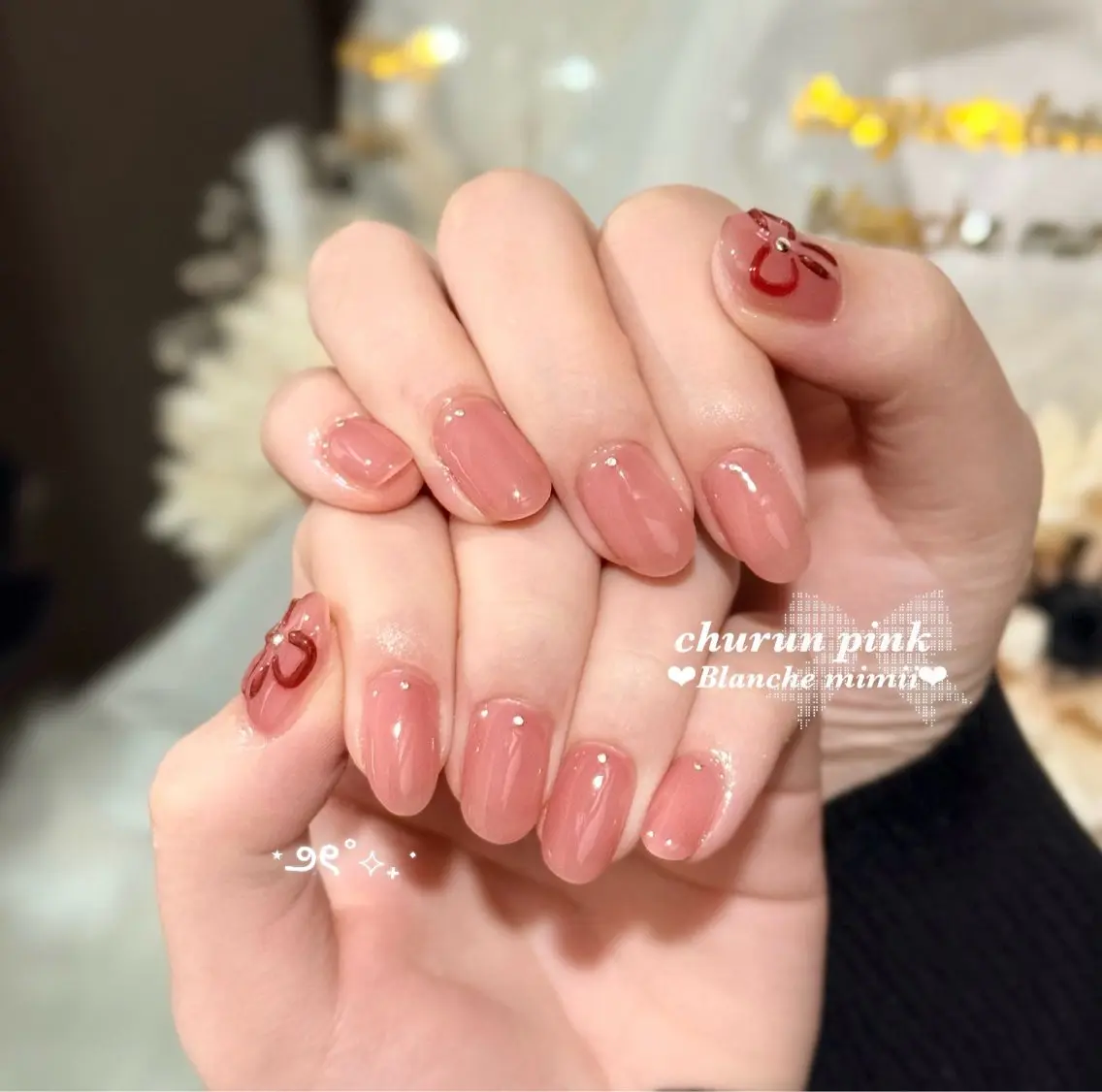 ネイル ガーリー ハート 氷ネイル・うるうるネイル キラキラネイル 韓国ネイル ハンドネイル Blanche Ayaのネイルデザイン