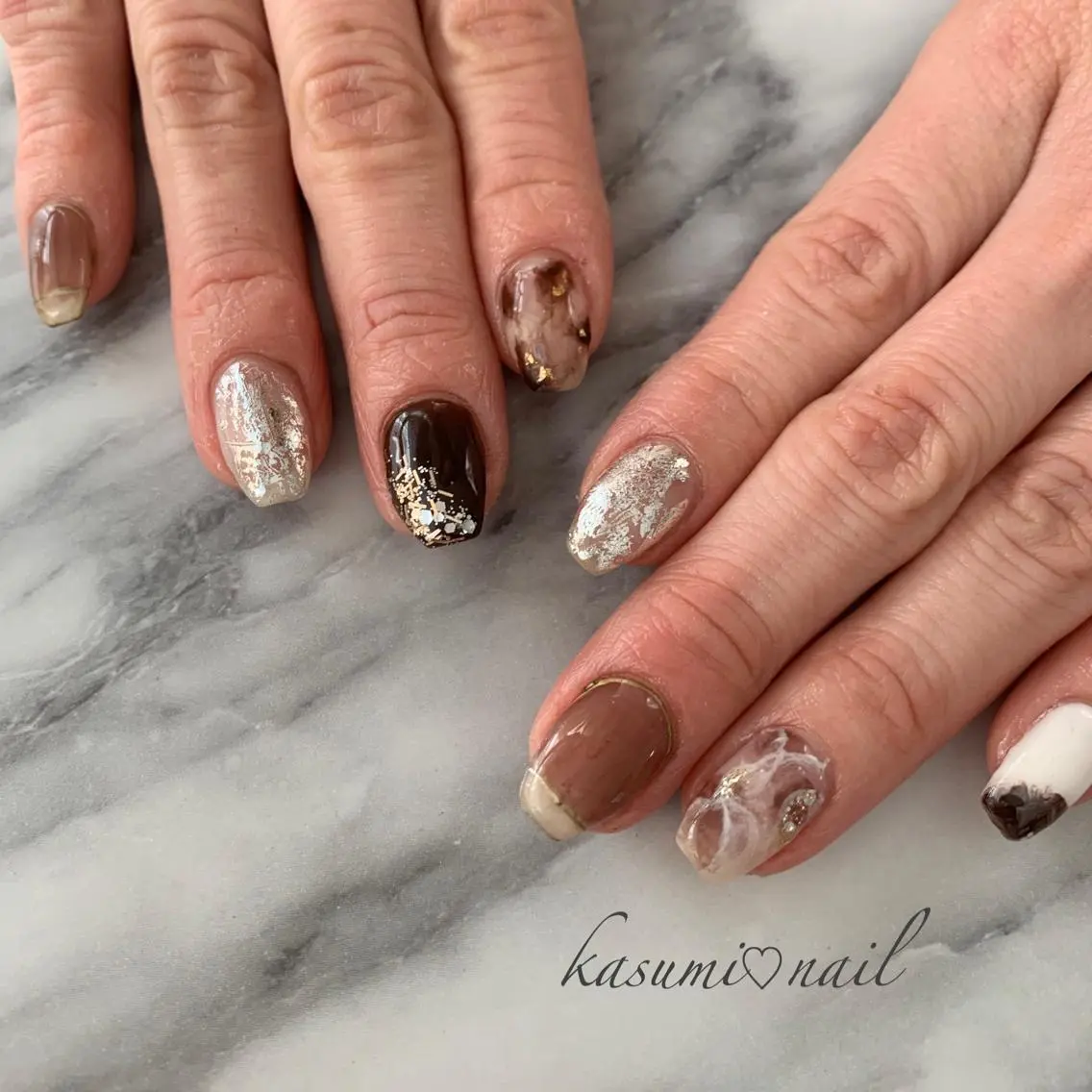 ネイル アートネイル フットネイル 大理石ネイル(マーブル) ミラーネイル ニュアンスネイル KASUMI♡ Nailのネイルデザイン