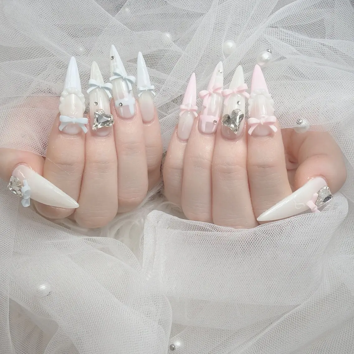 ネイル アートネイル ジェルネイル 韓国ネイル リボン ワンホンネイル ハンドネイル Lana Nailのネイルデザイン
