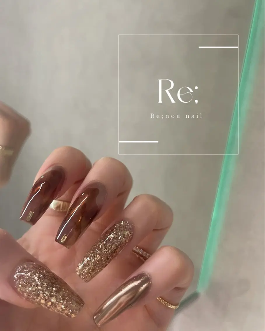 ネイル アートネイル ブラウン ロングネイル ニュアンスネイル ワンカラーネイル ハンドネイル Re;noa nailのネイルデザイン