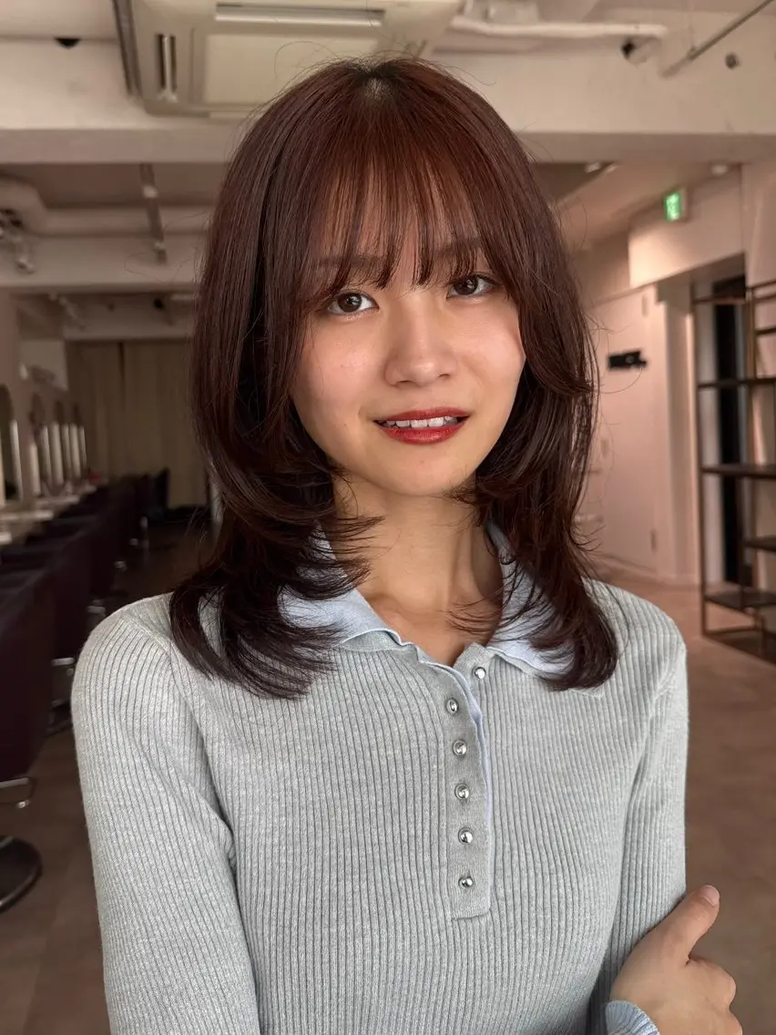 ミディアム カラー レイヤーカット カット ヘアカラー Wカラーレイヤー🎀 透明感カラーのヘアスタイル