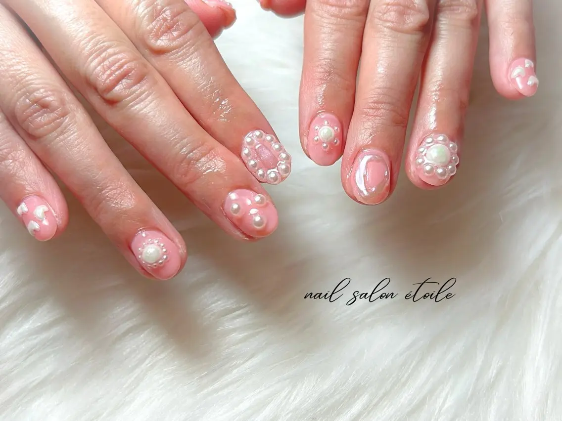 ネイル フラワーネイル 持ち込み ピンク 春ネイル ハンドネイル nail salon étoileのネイルデザイン
