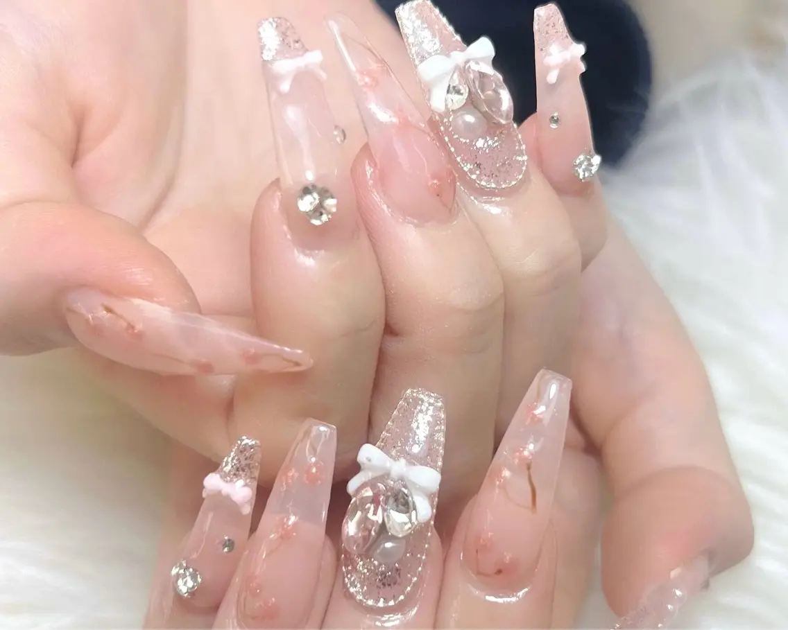 ネイル チークネイル 長さ出し フラッシュネイル フレンチネイル グラデーション ハンドネイル AN NAIL SALONのネイルデザイン
