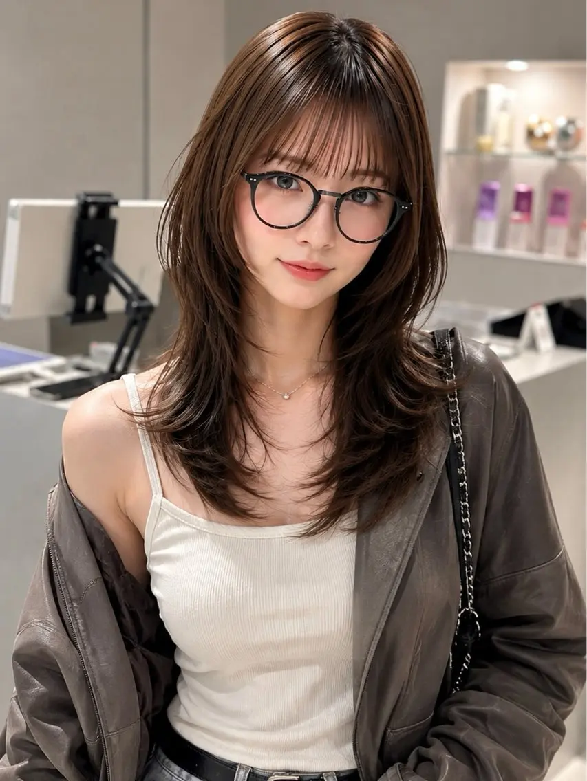 ミディアム カラー カット ヘアカラー トリートメント 髪質改善ストレート 韓国風レイヤー池袋のヘアスタイル