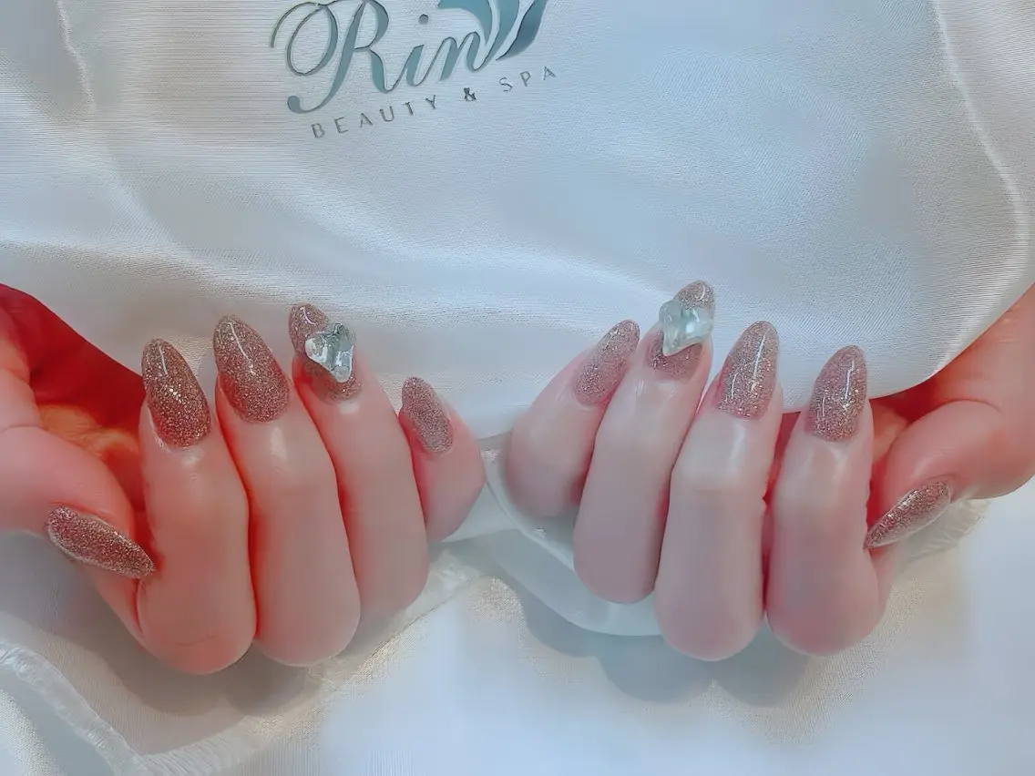 ネイル アートネイル フレンチネイル キラキラネイル 韓国ネイル 水色 ハンドネイル Rin Nail 新大久保店のネイルデザイン