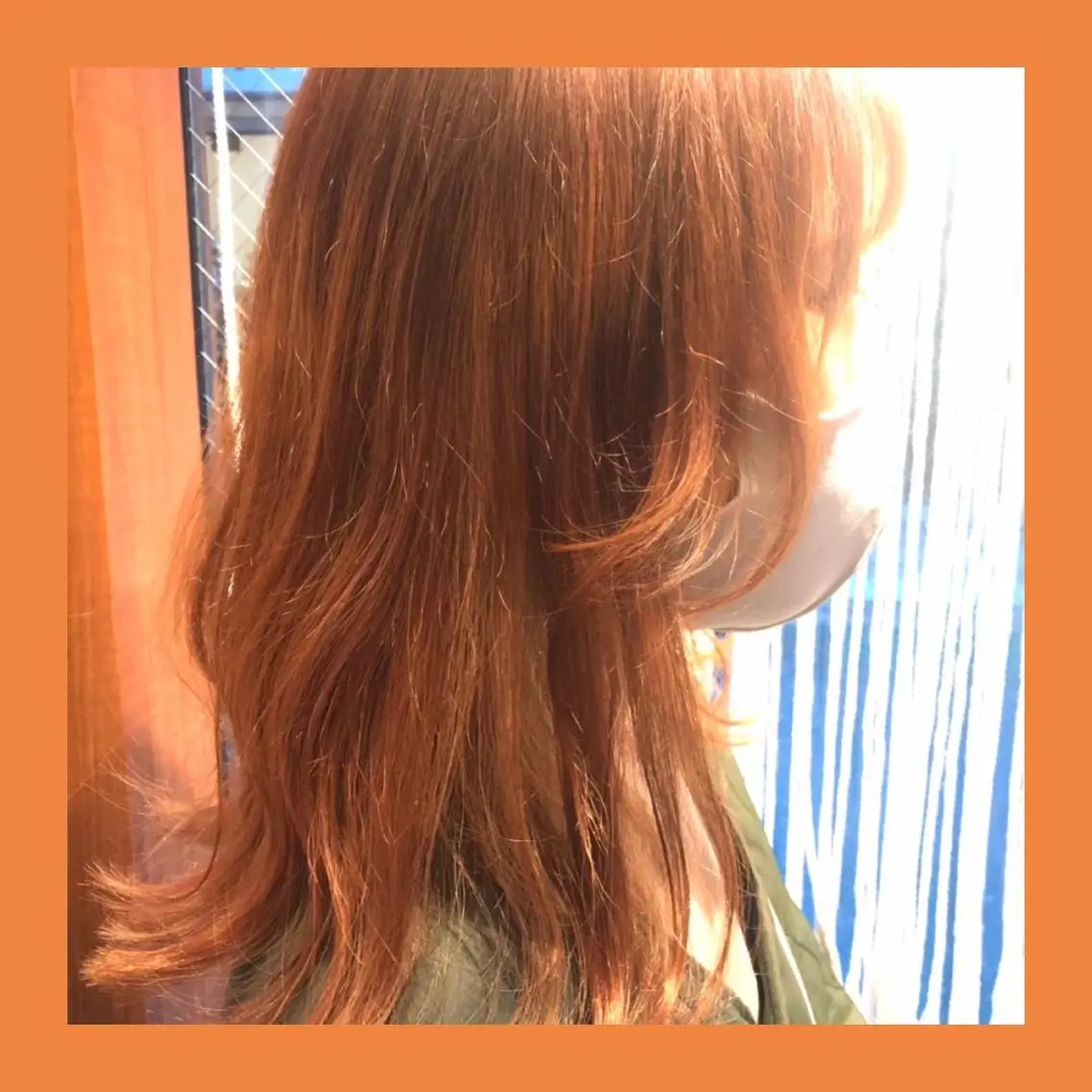 ロング カラー ブリーチ ダブルカラー ブリーチなしカラー オレンジ 顔まわりレイヤー 半個室サロンMimu 🐥kana🐥のヘアスタイル