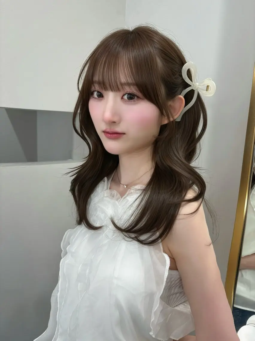 ロング カラー ブラウンカラー チョコレートブラウン 透明感カラー 顔周りカット 韓国風ヘア カット ヘアカラー トリートメント 透明感カラー Nau🎀のヘアスタイル