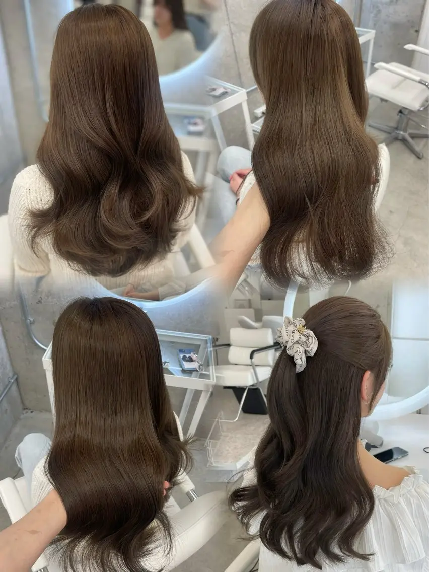 ロング カラー ベージュカラー ブリーチ ダブルカラー ヘーゼル ブリーチなしカラー レイヤーカット 透明感カラー表参道のヘアスタイル