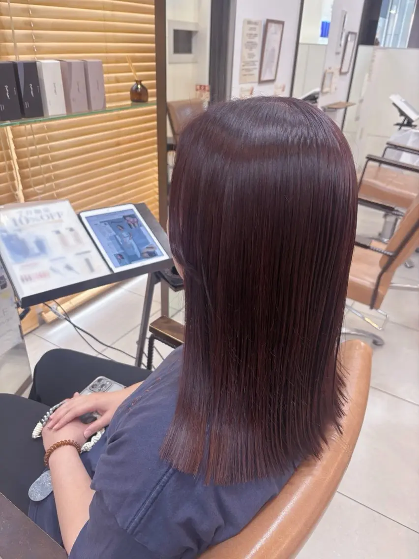 ミディアム カラー レッドカラー ヘアカラー トリートメント 頭皮×髪質改善 透明感カラー💎中村のヘアスタイル