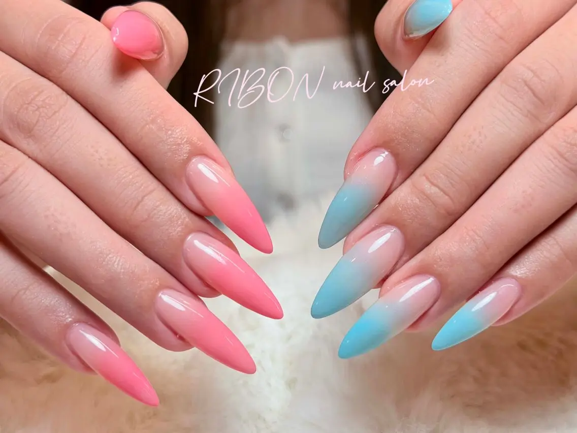 ネイル チークネイル 長さ出し フレンチネイル ジェルネイル グラデーション ハンドネイル RIBON nail 高田馬場のネイルデザイン