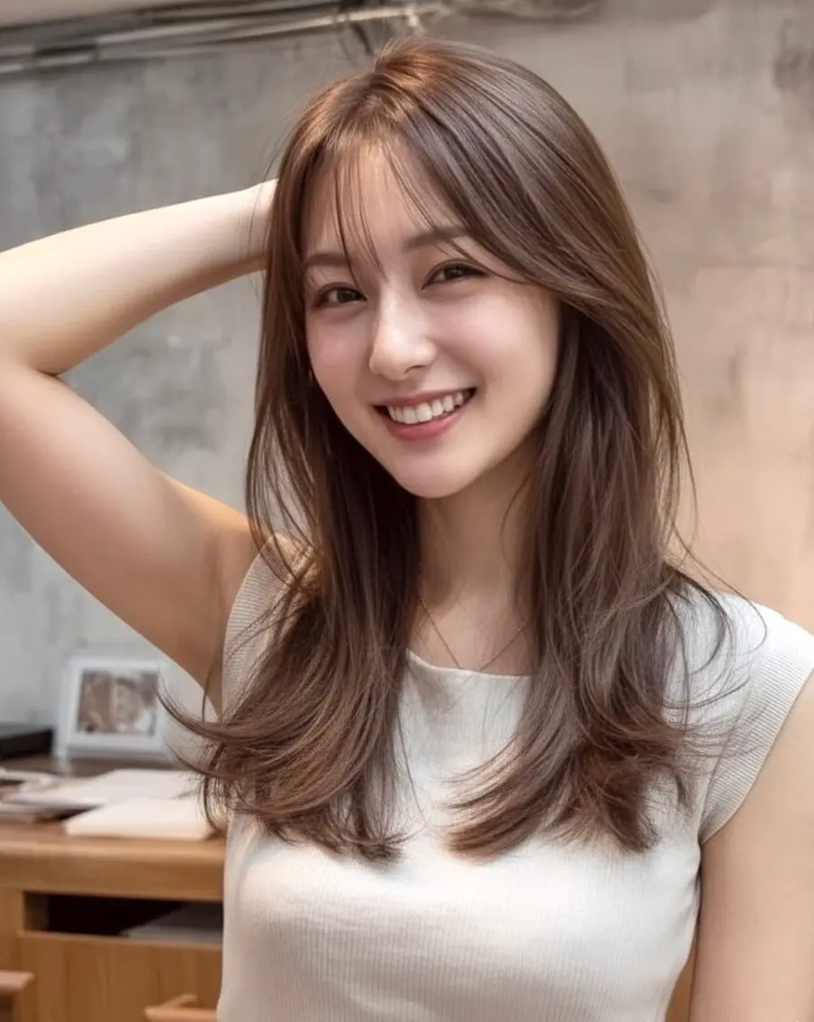ロング ロングレイヤー くびれヘア ヨシンモリ 韓国風ヘア レイヤーカット 藤田大夢 /liberte高崎のヘアスタイル