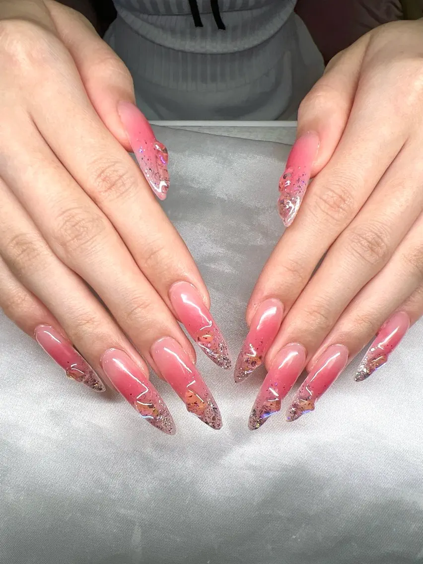 ネイル 長さ出し グラデーション キラキラネイル マグネットネイル ニュアンスネイル Lee Nails チップ長さだし専門店のネイルデザイン
