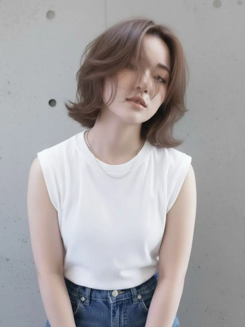 ミディアム カラー 🉐渋谷・ブリーチ ⭐️縮毛モデル🉐のヘアスタイル