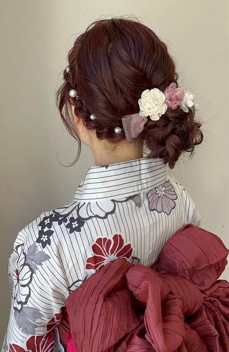 ヘアアレンジ お団子ヘア 浴衣 顔まわり‎🤍小顔 カット🤍みさきのヘアスタイル