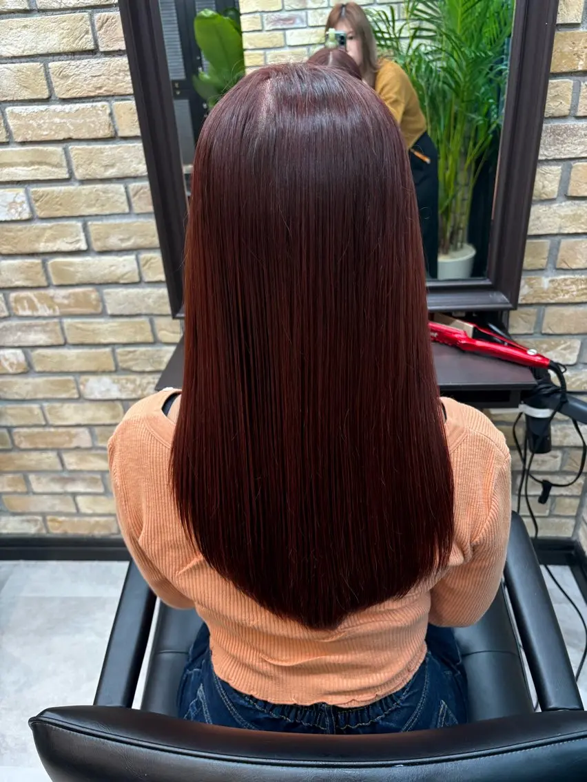 ロング カラー レッドカラー ヘアカラー トリートメント ハッシュカット 暖色カラー/伊藤菜月のヘアスタイル