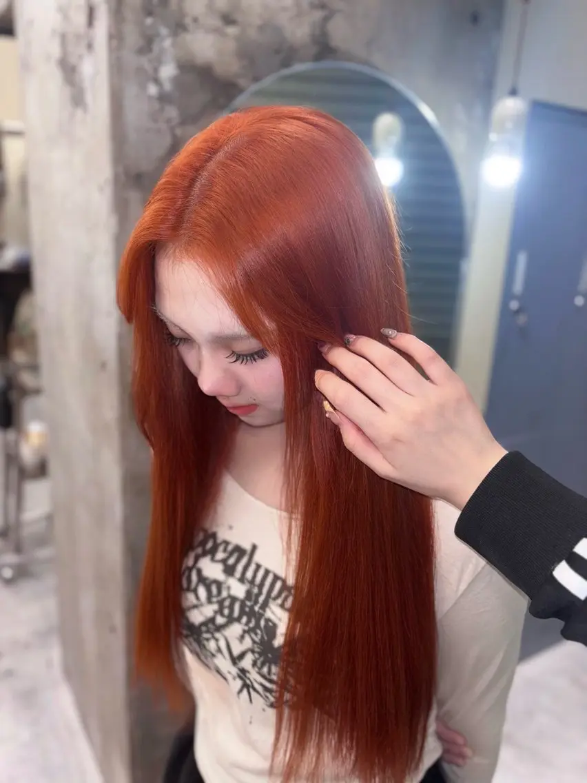 ロング カラー オレンジ ヘアカラー 名駅/GEM lit risaのヘアスタイル