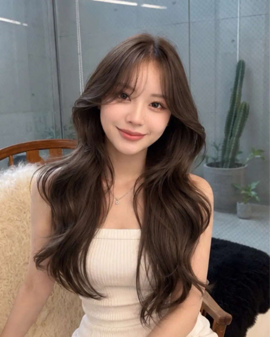 ロング ハッシュカット 韓国風ヘア レイヤーカット トリートメント カット pia 薬院のヘアスタイル
