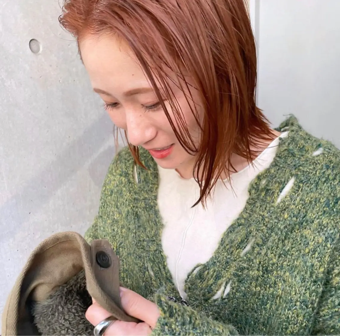 ミディアム カラー オレンジ カット ヘアカラー 暖色カラー/ピンク カラー/HARUKAのヘアスタイル