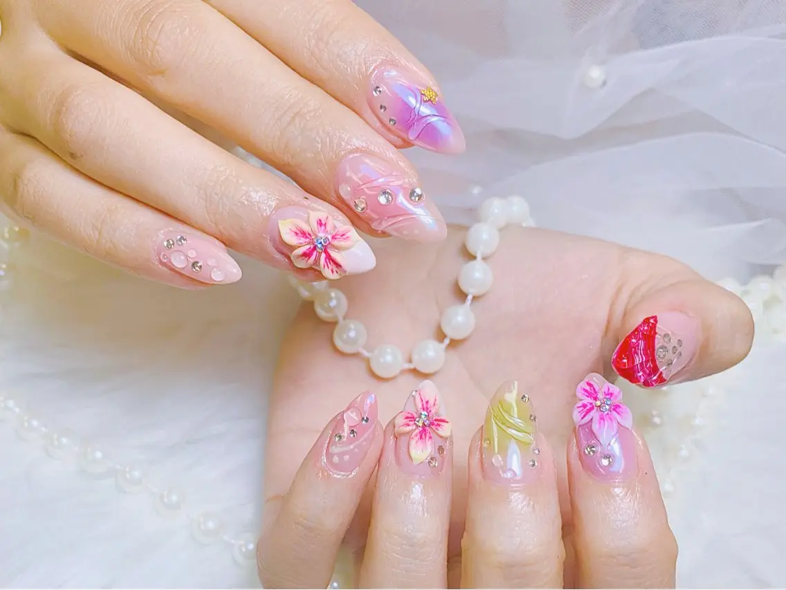 ネイル チークネイル 長さ出し フラッシュネイル フレンチネイル グラデーション ハンドネイル AN NAIL SALONのネイルデザイン