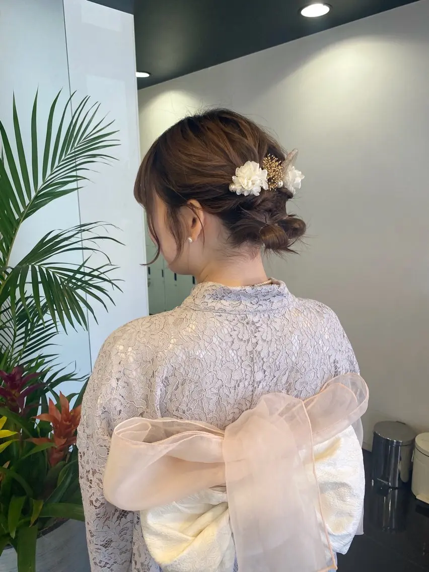 ショート ヘアアレンジ ボブ 浴衣 着付け 暖色カラー /ヘアアレンジ/花鈴のヘアスタイル