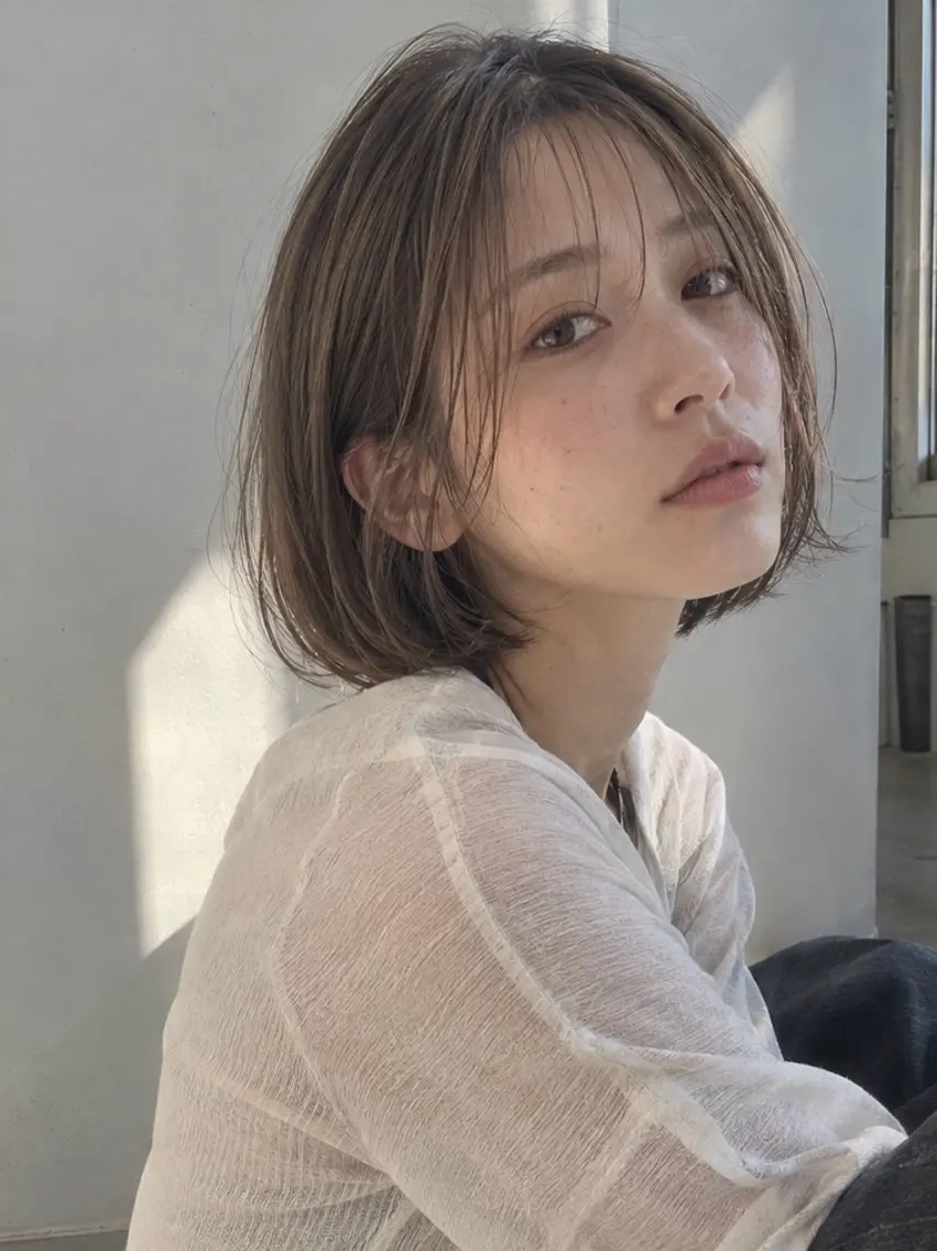 ミディアム カラー 透明感カラー ボブ カット ヘアカラー トリートメント LOVESTOIKE 堂本のヘアスタイル
