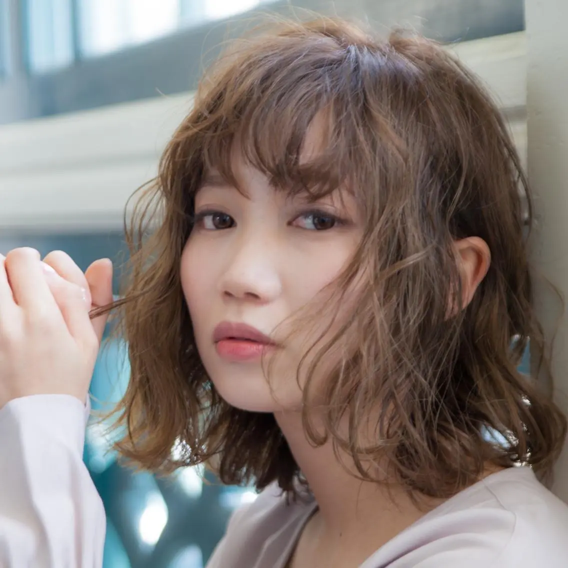 ミディアム カラー パーマ ヘアアレンジ ピンクカラー カット ヘアカラー トリートメント 山北 咲子のヘアスタイル