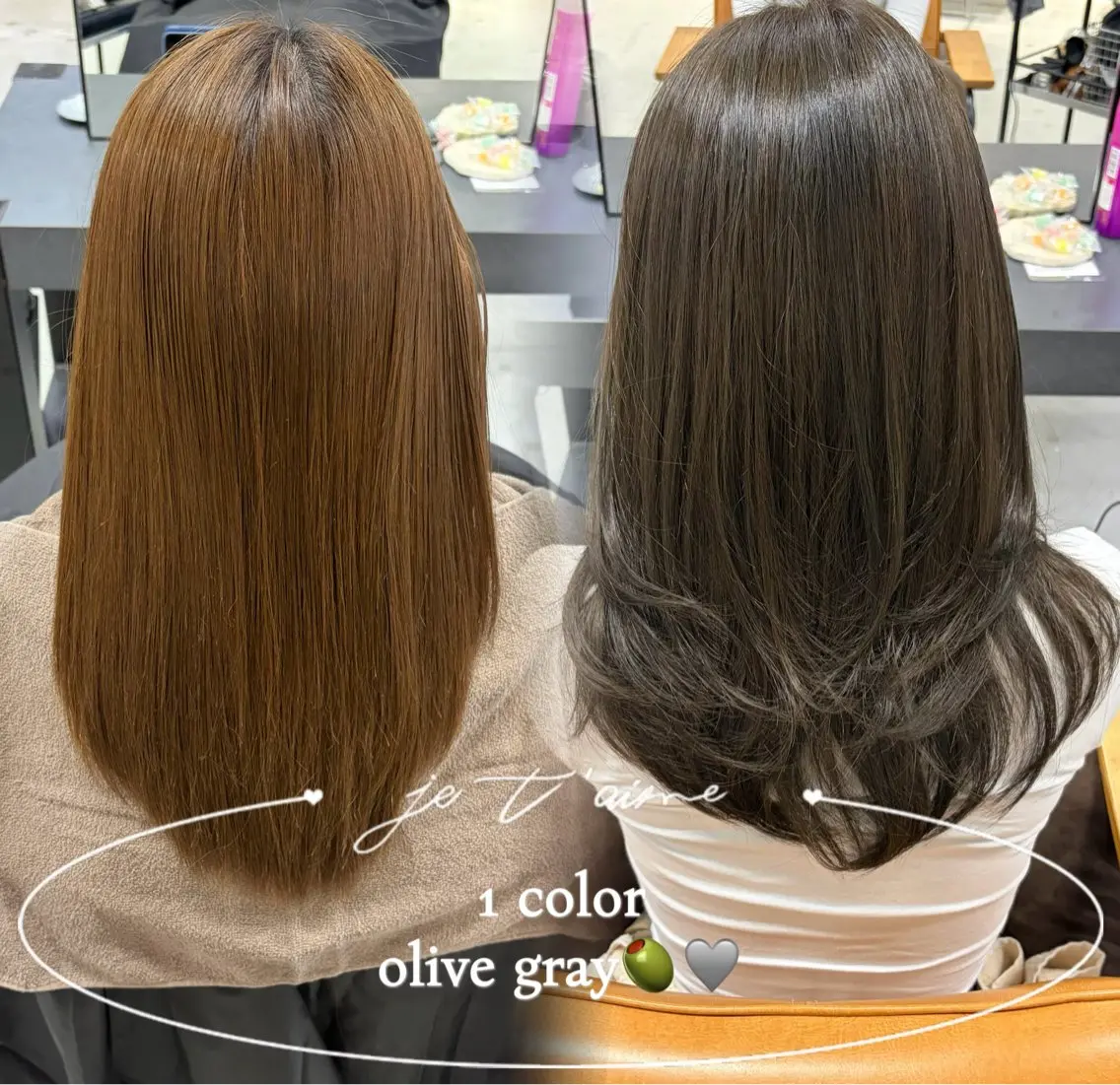 ロング カラー グレージュ オリーブグレージュ オリーブグレー ヘアカラー ここね/透明感 カラー/ナチュラルのヘアスタイル