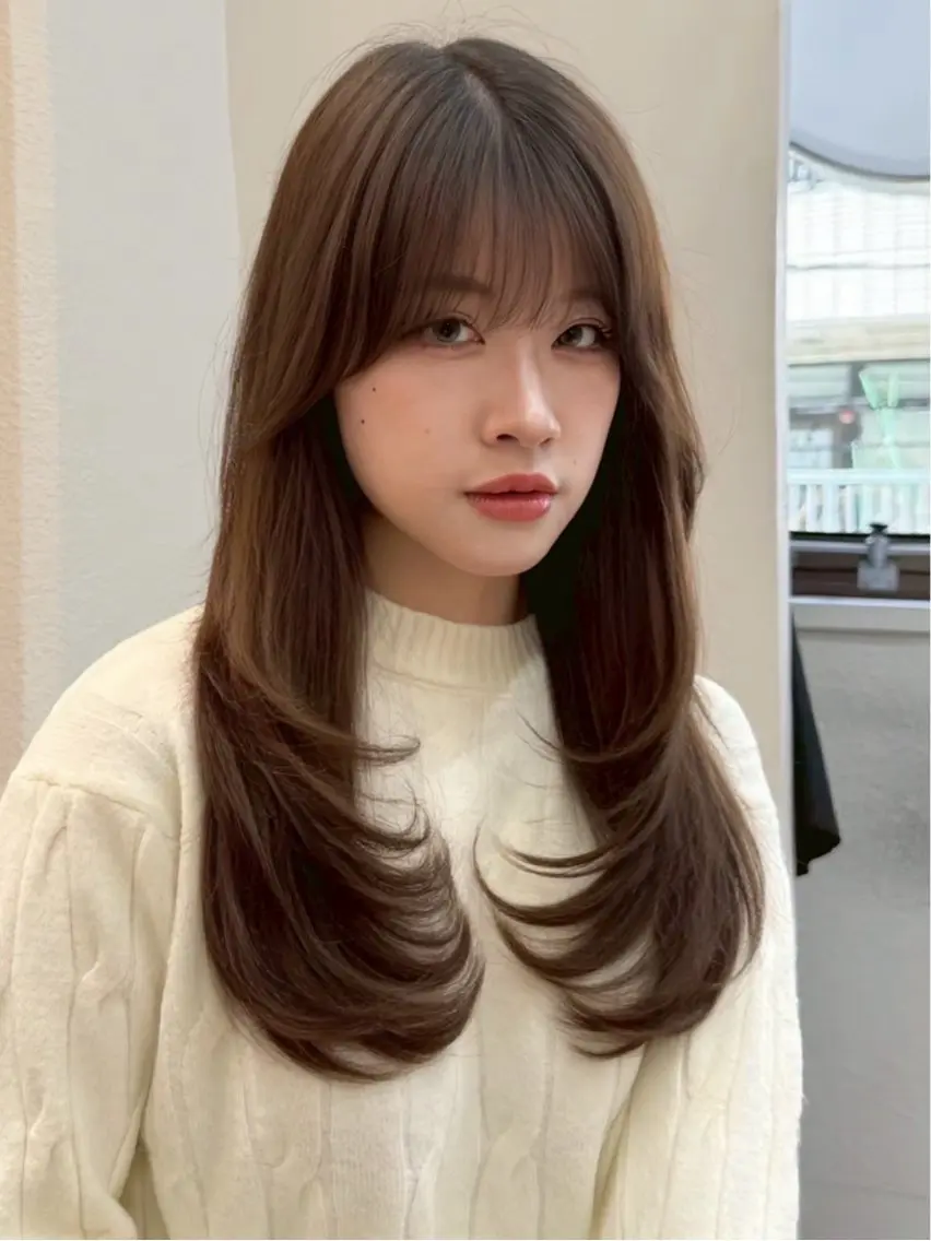 セミロング カラー 🎀ブリーチなしカラ ー🎀韓国ヘアのヘアスタイル