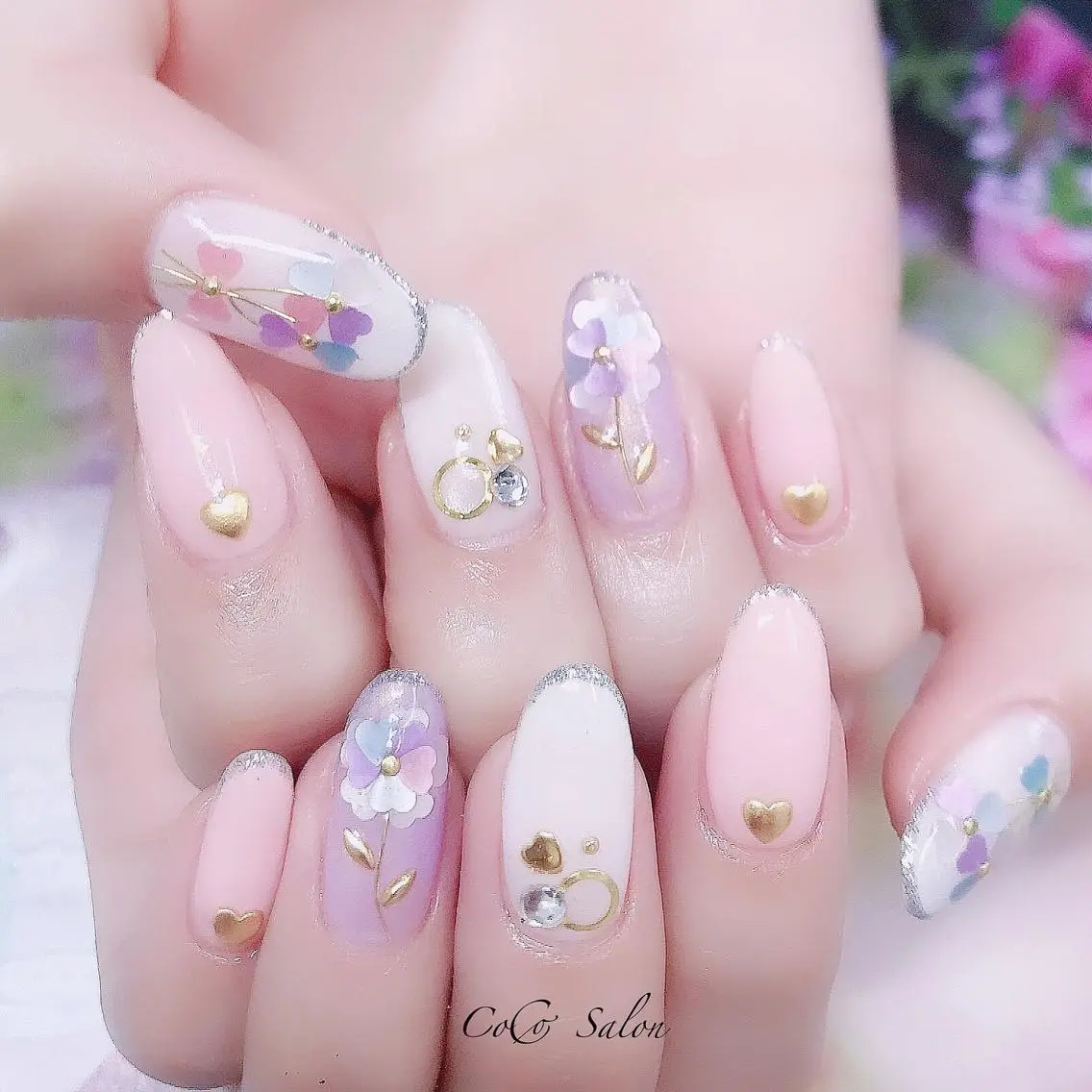 ネイル 長さ出し フラワーネイル ジェルネイル キラキラネイル オフィスネイル ハンドネイル CoCoSalon ネイル/まつ毛予約のネイルデザイン